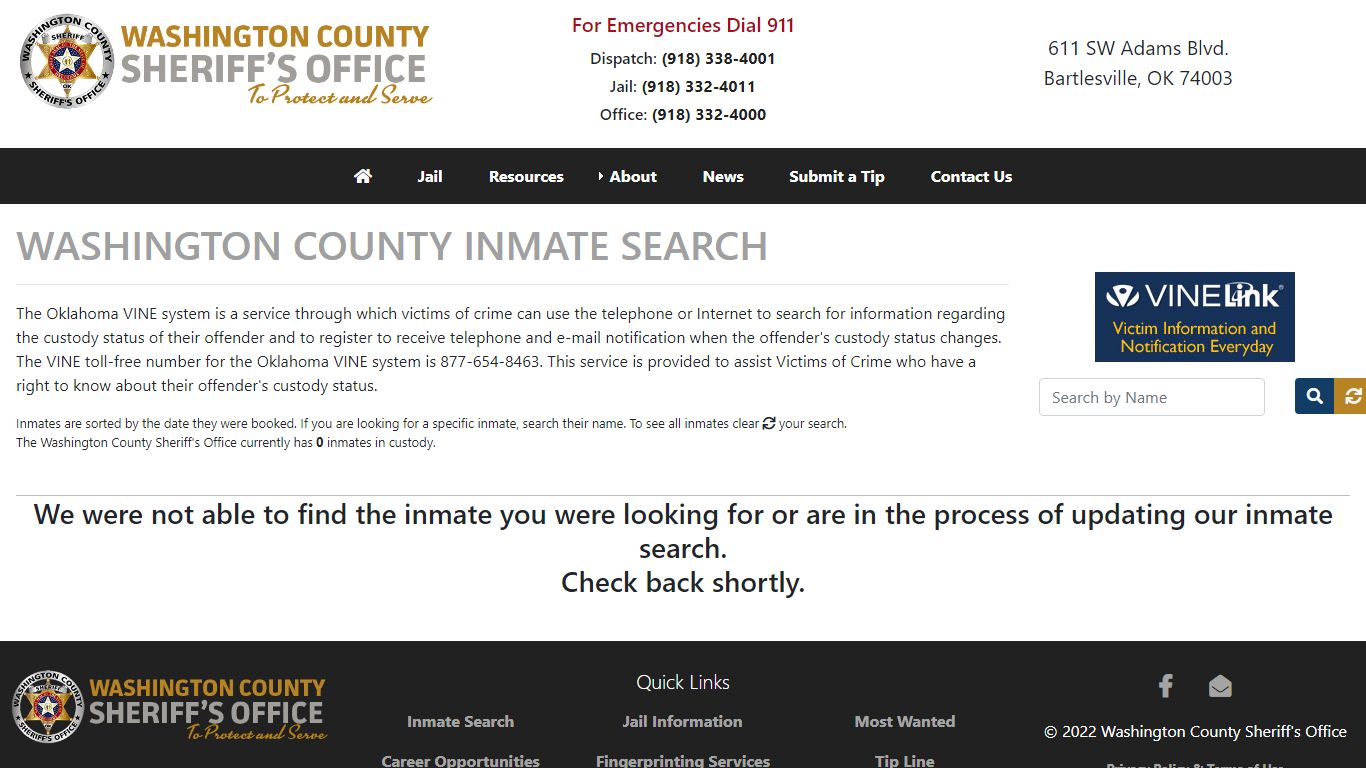 Inmate Search - Washington County Sheriff's Office
